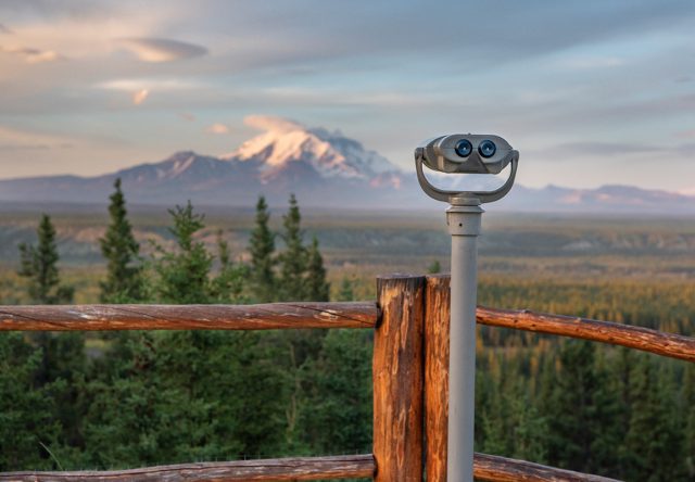 Binoculars at a scenic viewpoint