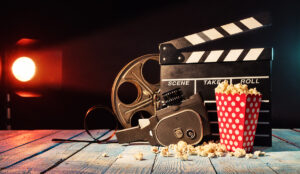 Movie reel and popcorn